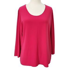 Susan Lawrence Hot Pink Shirt Top Stretch 3/4 Sleeve Womens Plus 1X Pullover
